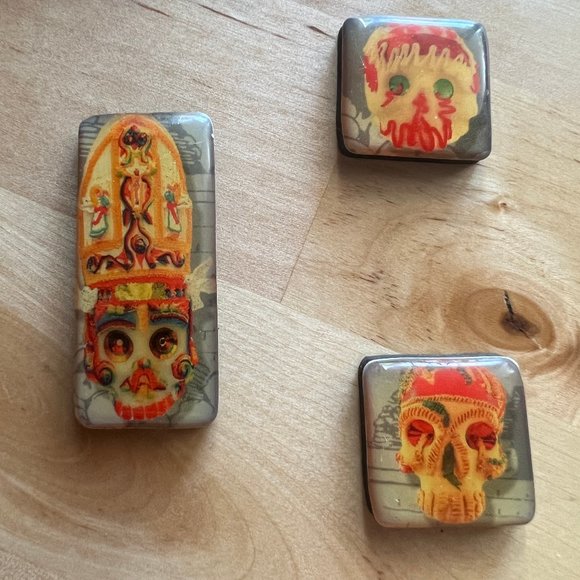 Day of the Dead Fridge Magnet Collection PLUS Green Mesh Magnetic Fridge Basket - Picture 5 of 10